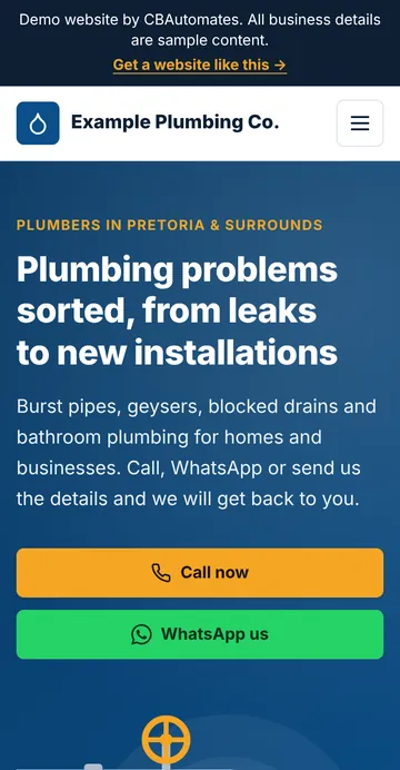 Phone view of the plumber website demo